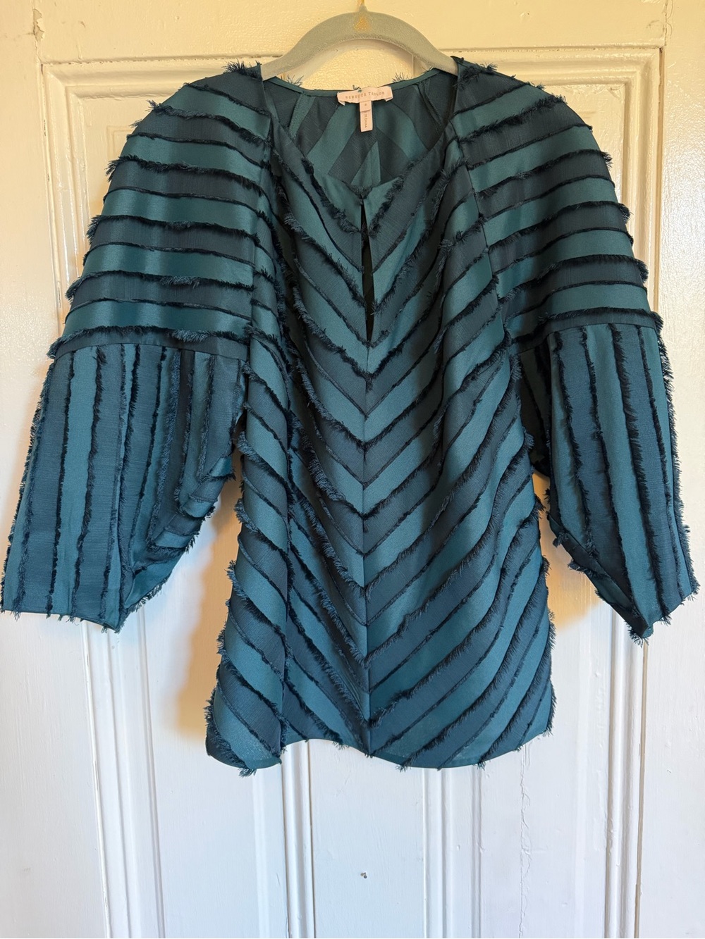 Rebecca Taylor Emerald Green Fringe Chevron Top nwot size 6 🎄🎄🤩🤩